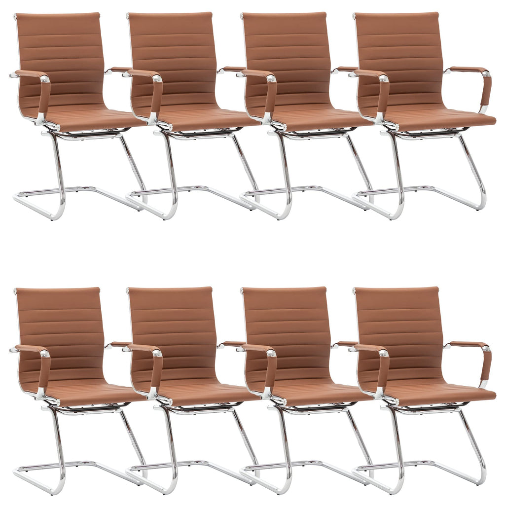 Conference Room Chairs Set of 8, Waiting Room Chairs with Arms, Reception & Waiting Room Seating, No Wheels Meeting Chairs with Mid Back Support and Chrome Sled Base, Cafe