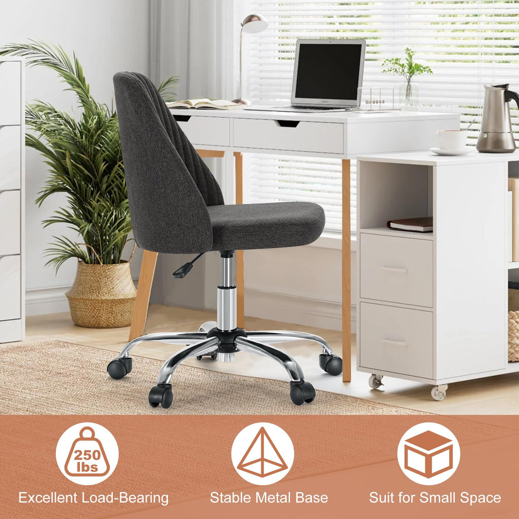 Office Chair, Comfy Desk Chair Rolling Vanity Swivel Task Chairs with Wheels, Wide Seating Armless Height Adjustable Computer Chairs for Home,Bedroom,Student,Adults, Gunmetal Gray