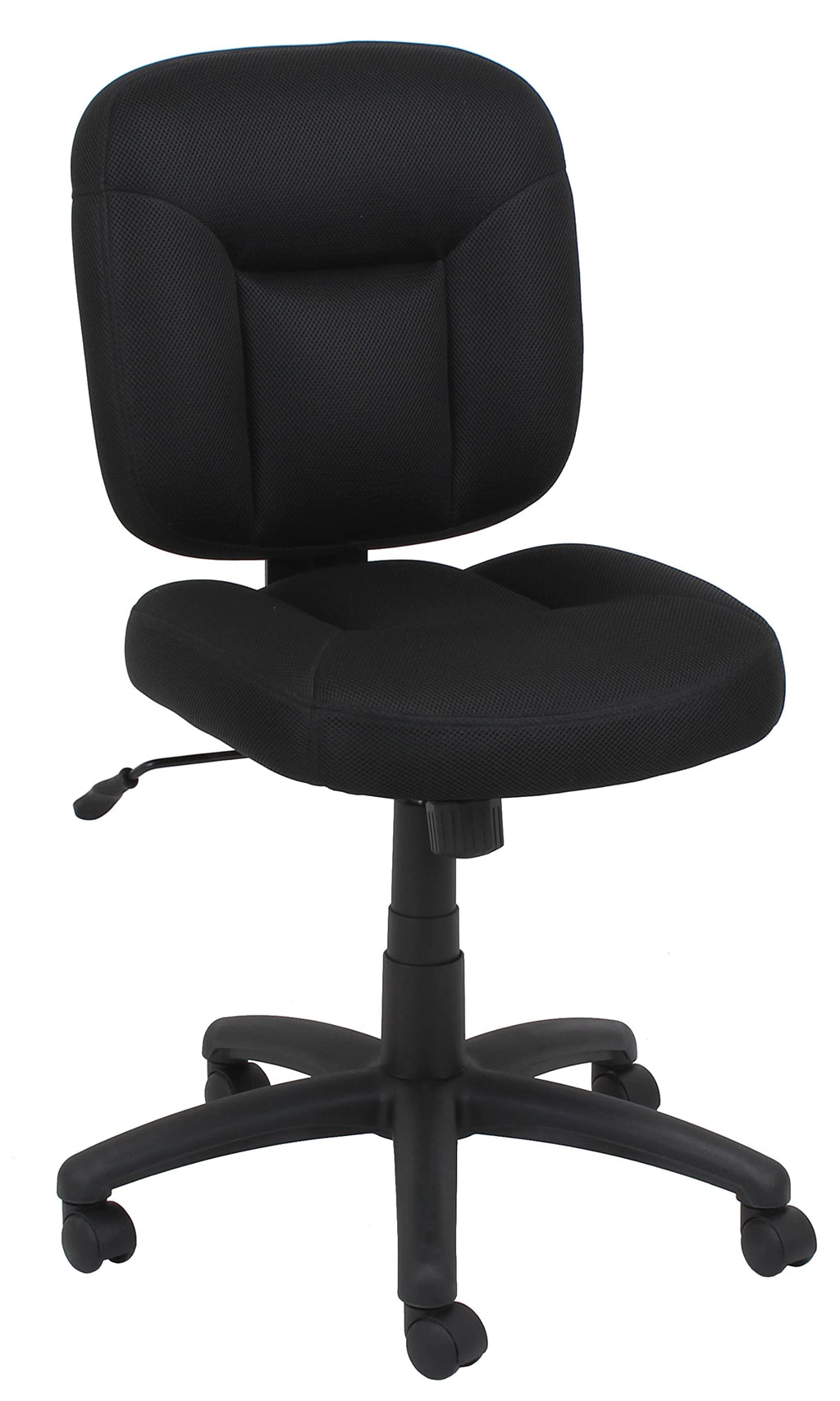 Low-Back Armless Office Desk Chair with Back Support, Adjustable Height, 360 Degree Swivel, Fabric Upholstery, Rolling Wheels, Black