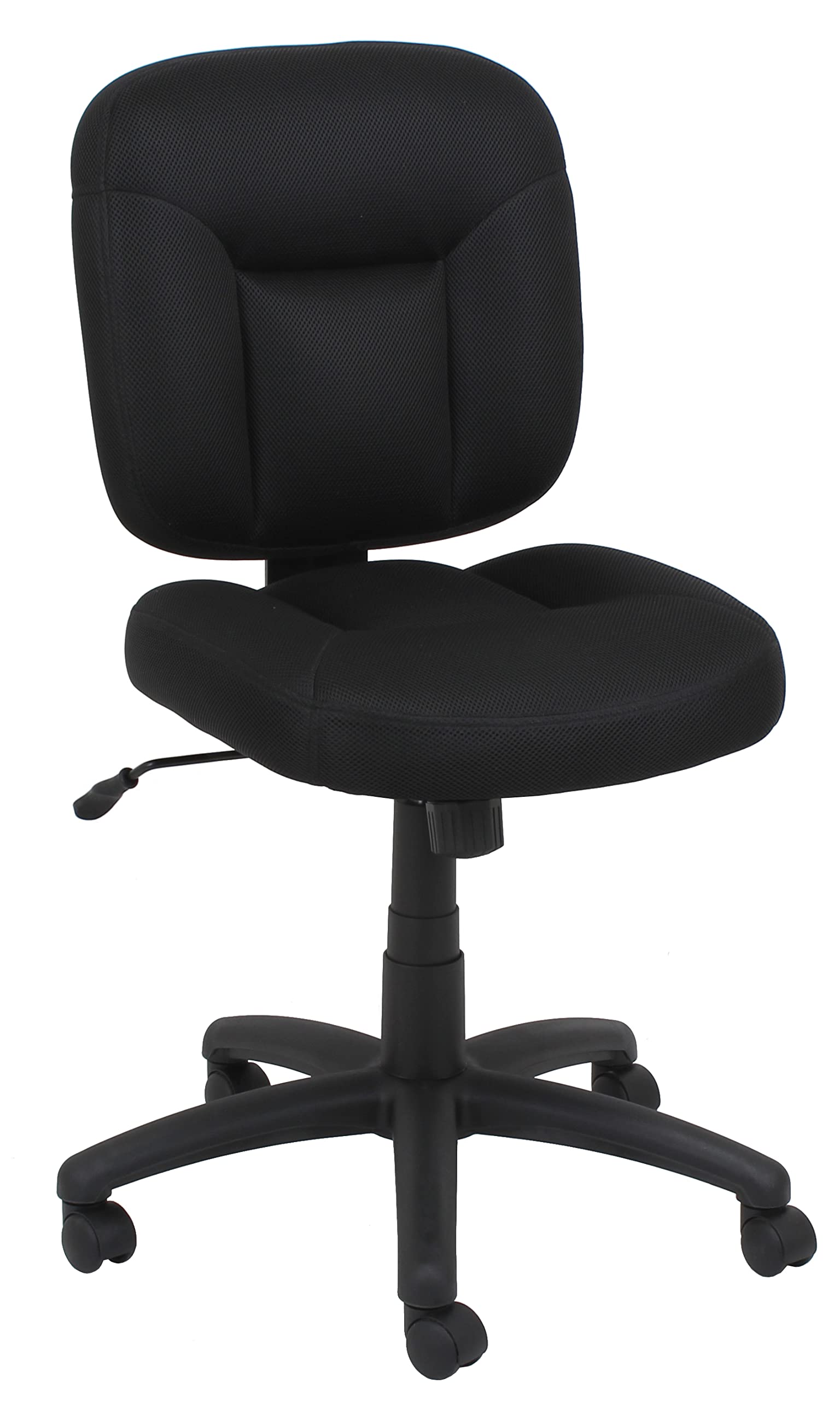 Low-Back Armless Office Desk Chair with Back Support, Adjustable Height, 360 Degree Swivel, Fabric Upholstery, Rolling Wheels, Black