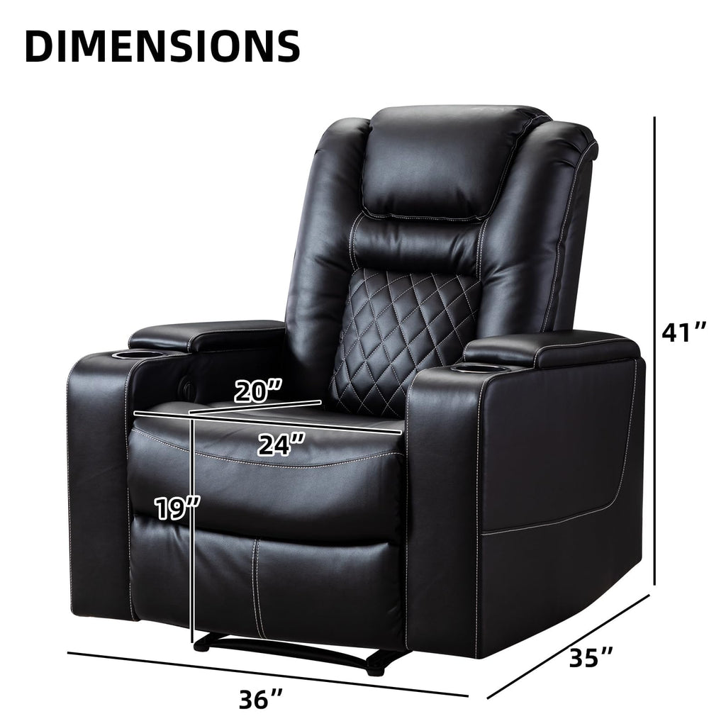 Electric Power Recliner Chair Set of 5, Breathable Leather Home Theater Seating with Hidden Arm Storage, Power Recliner Chair for Living Room with USB Ports and Cup Holders,Black