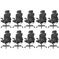 Ergonomic Office Chair Set of 10, with Adjustable Lumbar Support, Mesh Fabric Home Office Chair with Headrest, 360° Swivel and Flip-Up Armrests, Black