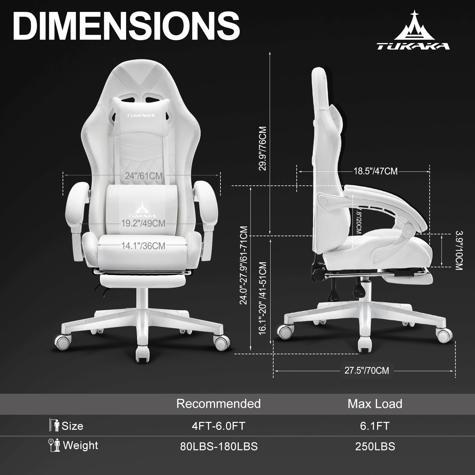 White Gaming Chair,Ergonomic Massage Computer Office Desk Chair with Footrest,Pocket Spring Cushion,Reclining Leather Adjustable Gamer Chair with Headrest and Lumbar Support,White