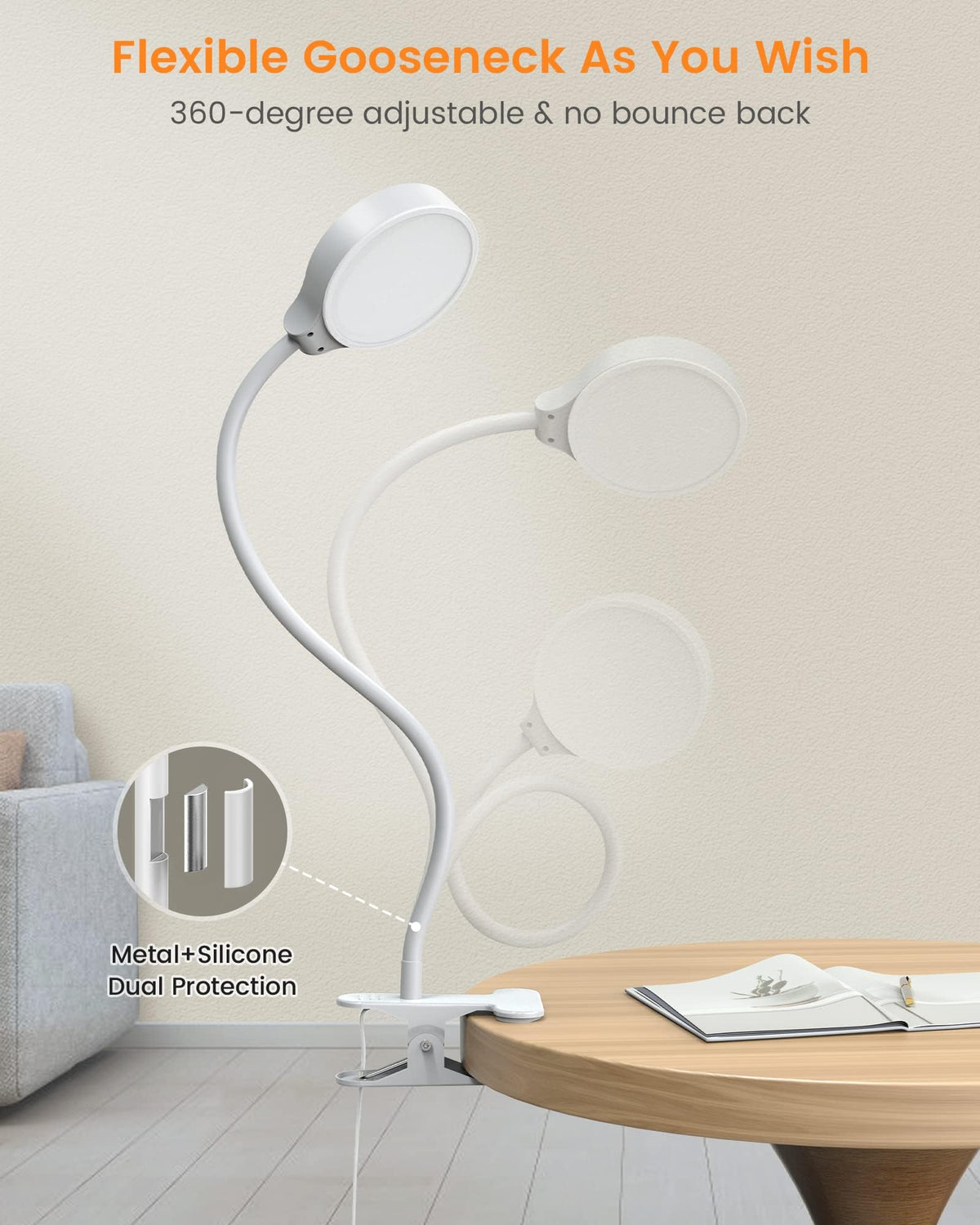 5W Desk Lamp with Remote, 3 Colors & 5 Brightness Reading Lights