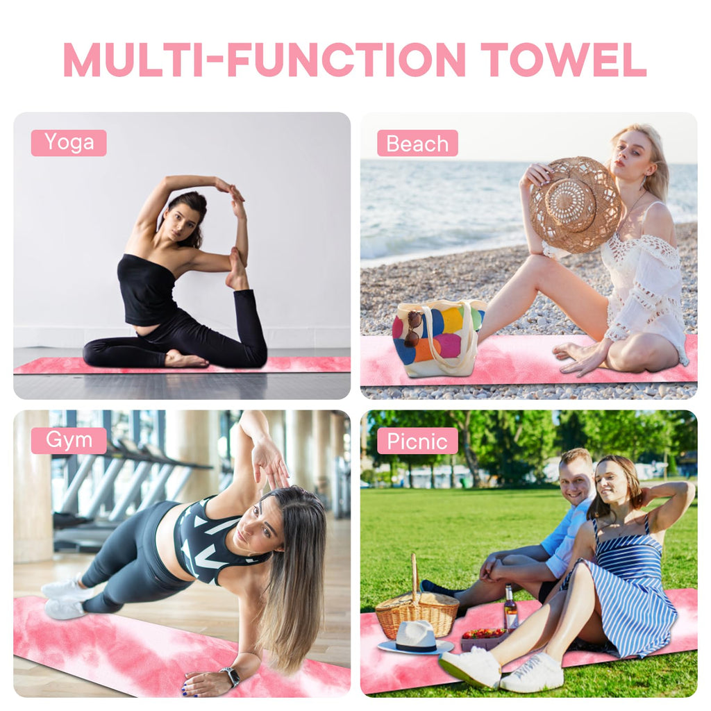 Yoga Towels, Non Slip Hot Yoga Mat Towel with Grip Dots,Super-Absorbent Soft Microfiber Yoga Blanket for Pilates, Fitness and Workout 72inch x 24inch (Pink+White)