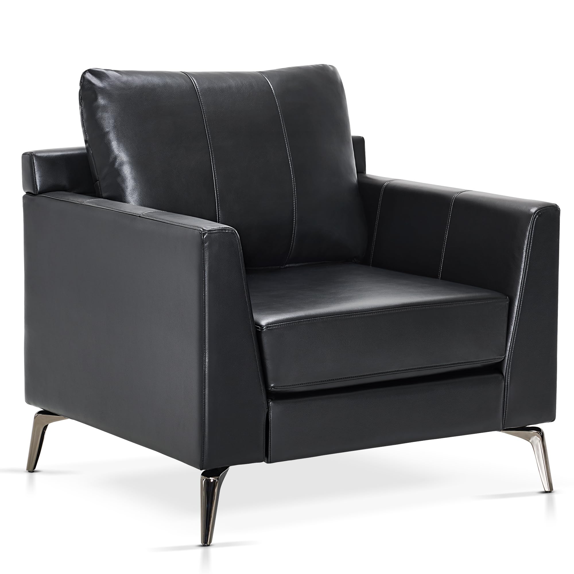 Modern Accent Chair, Faux Leather Lounge Armchair with Sloped Arms, for Living Room, Office, Reception, Waiting Room 4629 (1, Black)
