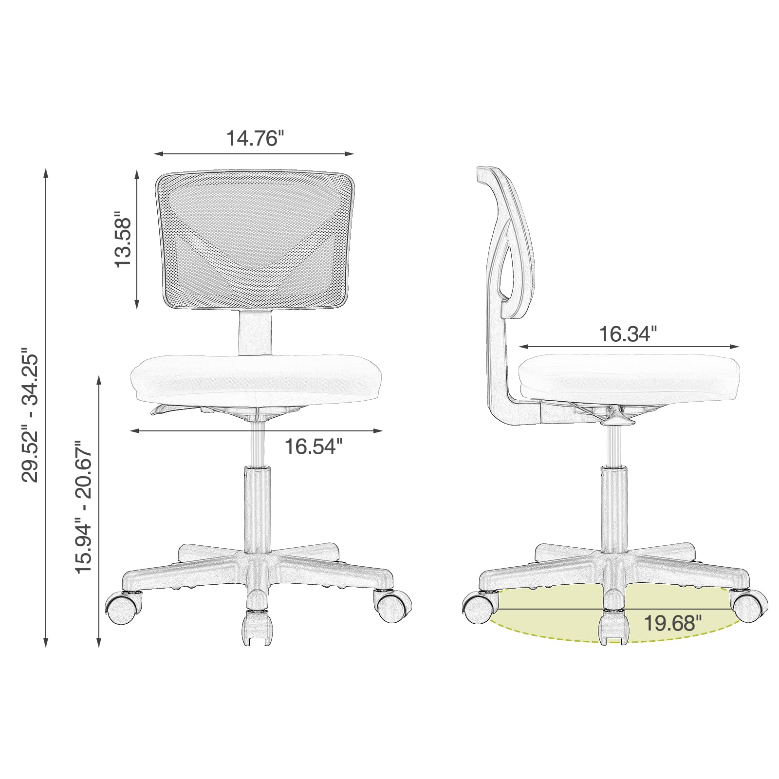 Small Office Chair, Ergonomic Low-Back Mesh Rolling Work Swivel Desk Chairs with Wheels, Armless Comfortable Seat Lumbar Support for Home, Bedroom, Study, Student, Adults, Green