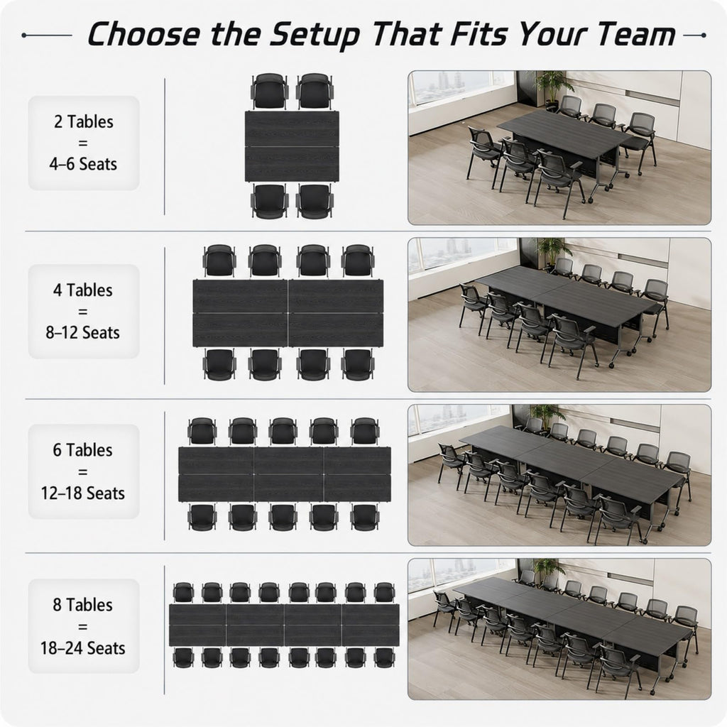 Folding Conference Table with Wheels, Flip-Top, 47.2in, 2 Pack, Oak