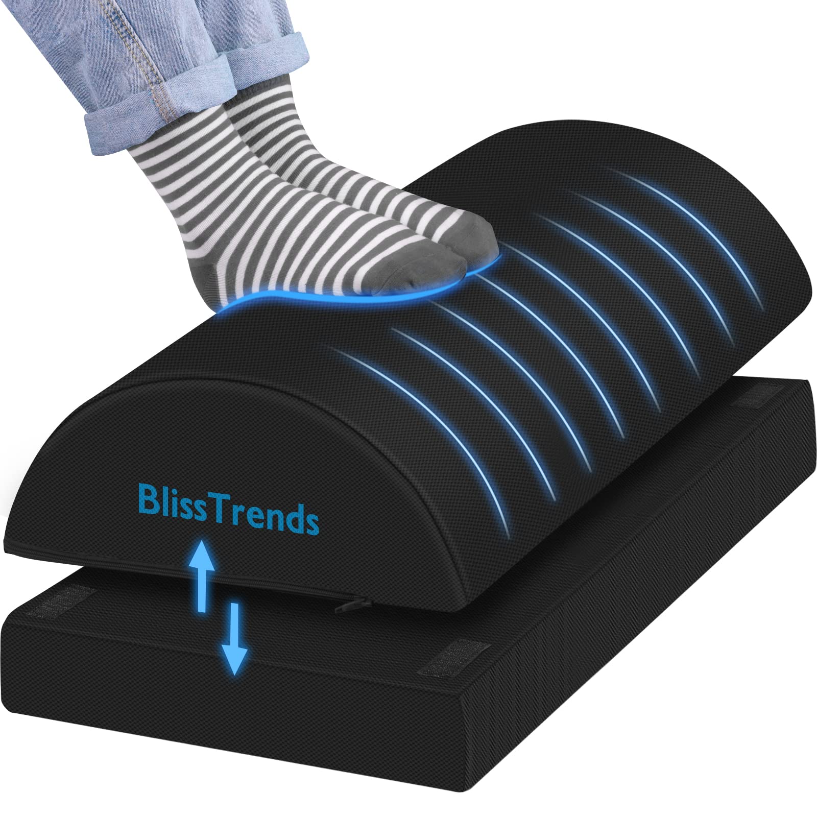 Foot Rest for Under Desk at Work-Versatile Foot Stool with Washable Cover-Comfortable Footrest with 2 Adjustable Heights for Car,Home and Office to Relieve Back,Lumbar,Knee Pain-Black Long