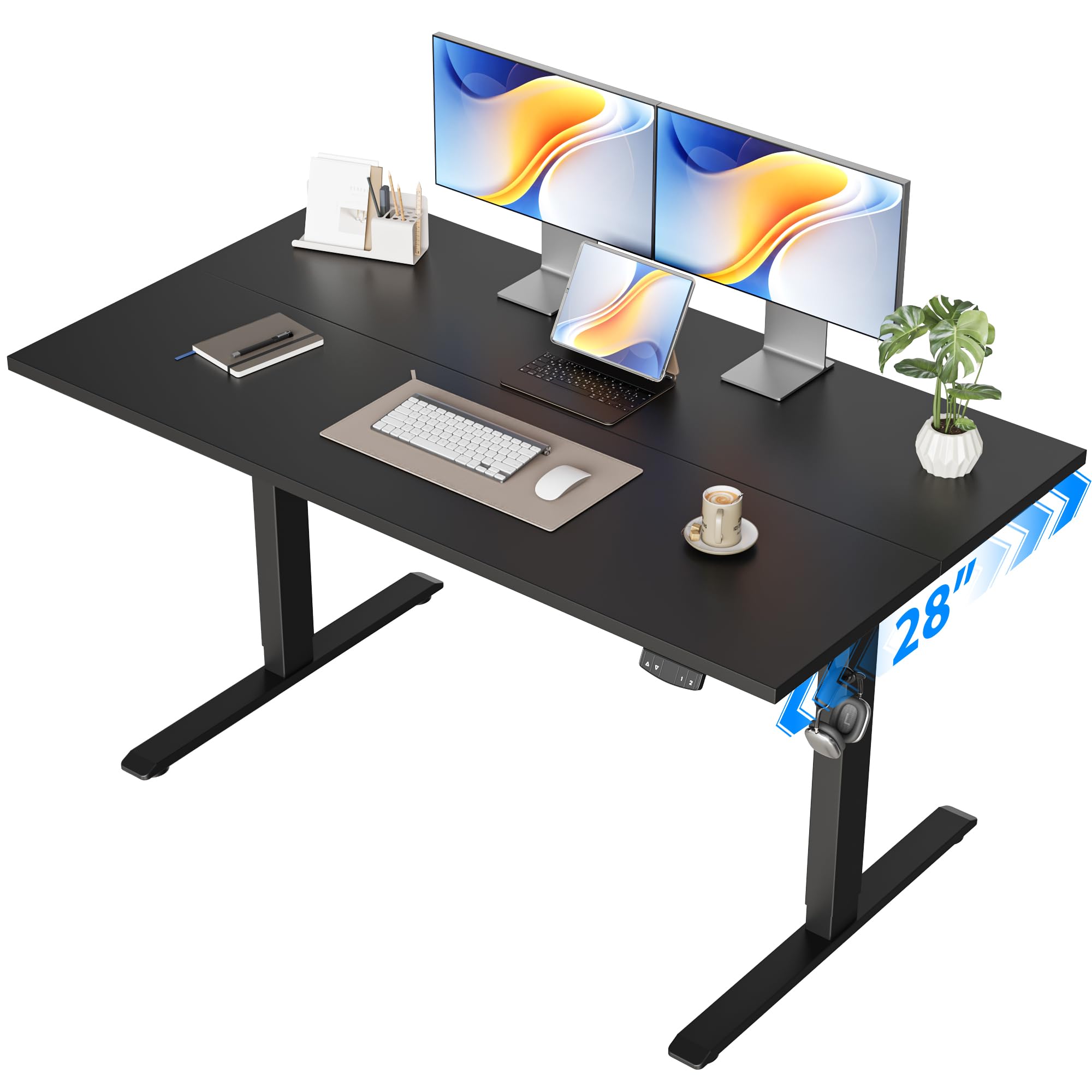 Electric Standing Desk, 48 x 28 Inches Height Adjustable Desk, Sit Stand up for Work Office Home, Ergonomic Rising Computer Table with Memory Preset, Black