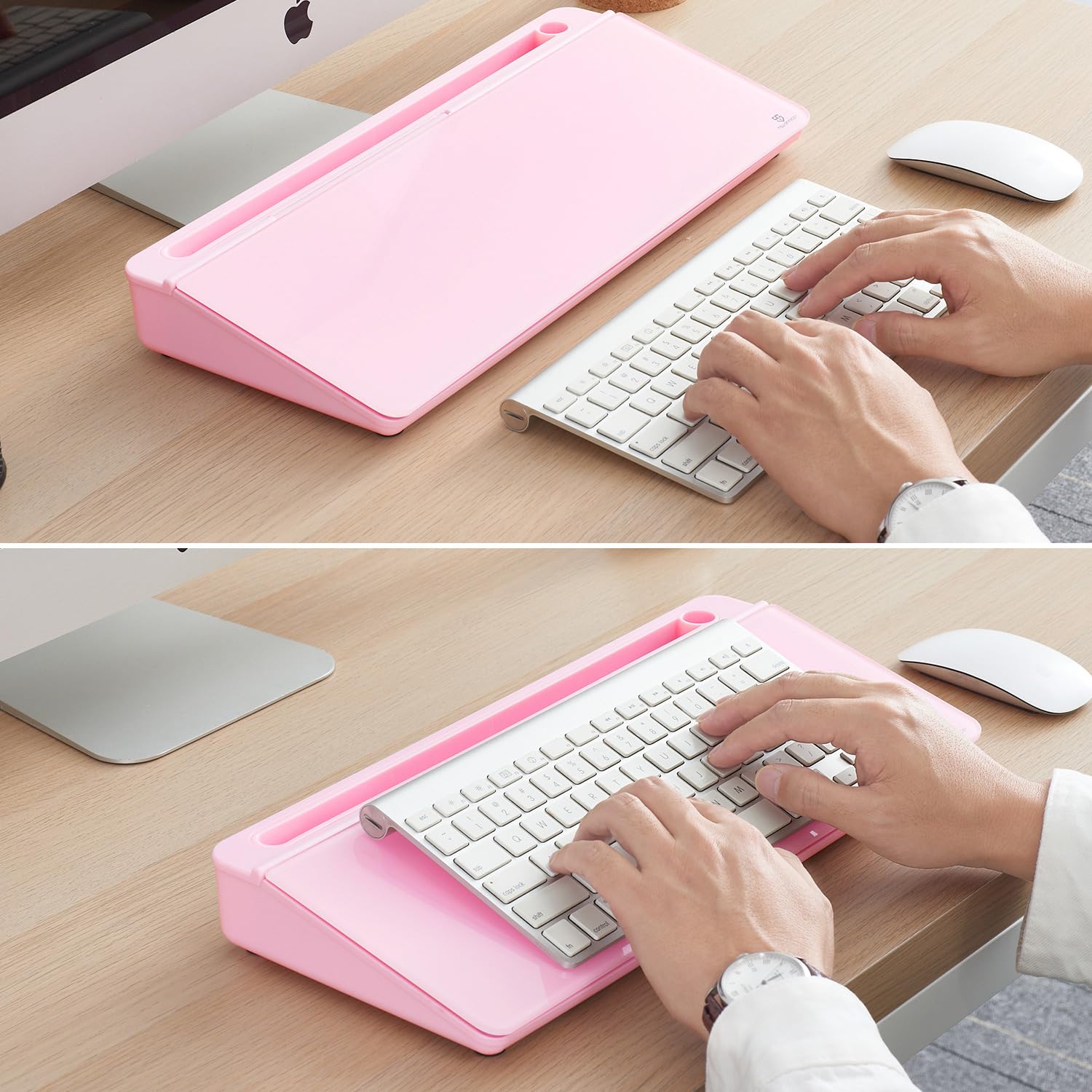 Desktop Whiteboard Dry-Erase-Board - Computer Keyboard Stand White Board Surface Pad with Drawer, Desk Organizers with Accessories for Office, Home, School Supplies - Complete Pink