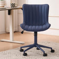 Office Desk Chair with Wheels Armless Vanity Chair with Back Comfy Leather Upholstered Rolling Task Chair Swivel Small Cute Sewing Chair No Arms Wide Ergonomic Mid-Century Modern Navy Blue