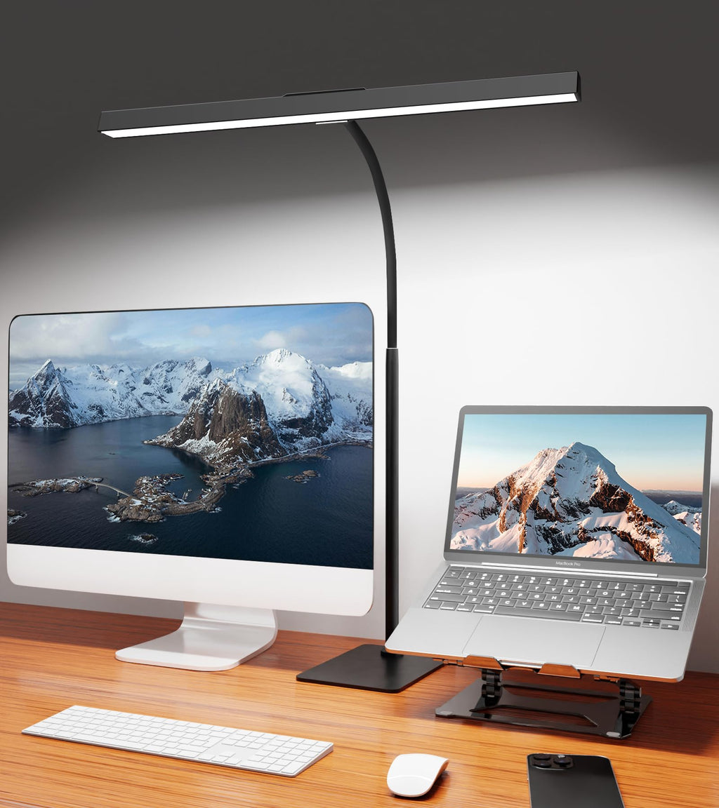 Desk Lamp for Office with Base, Eye-Caring Desk Light with Adjustable Gooseneck, 12W USB Adapter Touch Control 5 Dimmable Brightness & Color Tall Lamp for Work, Computer, Study, Task