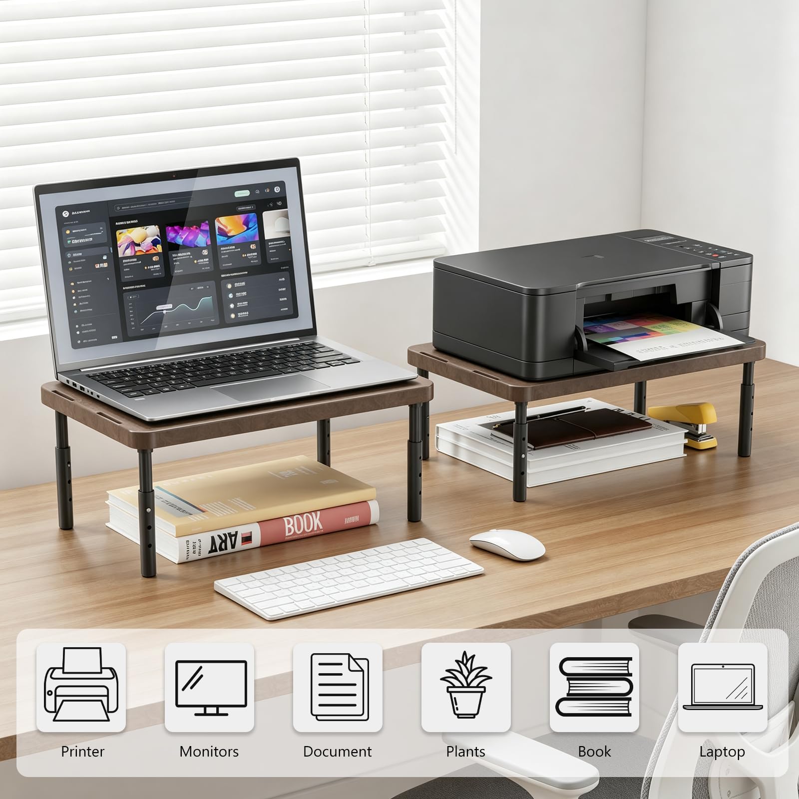 Plastic Computer Monitor Stand for Desk, Adjustable Laptop Riser, Desk Monitor Stand Underneath Storage for Office, Home, School Supplies (PTT001-C), 1 Pack, Brown