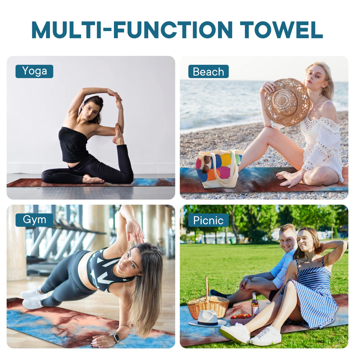 Yoga Towels, Non Slip Hot Yoga Mat Towel with Grip Dots,Super-Absorbent Soft Microfiber Yoga Blanket for Pilates, Fitness and Workout 72inch x 24inch (Coffee+Blue)