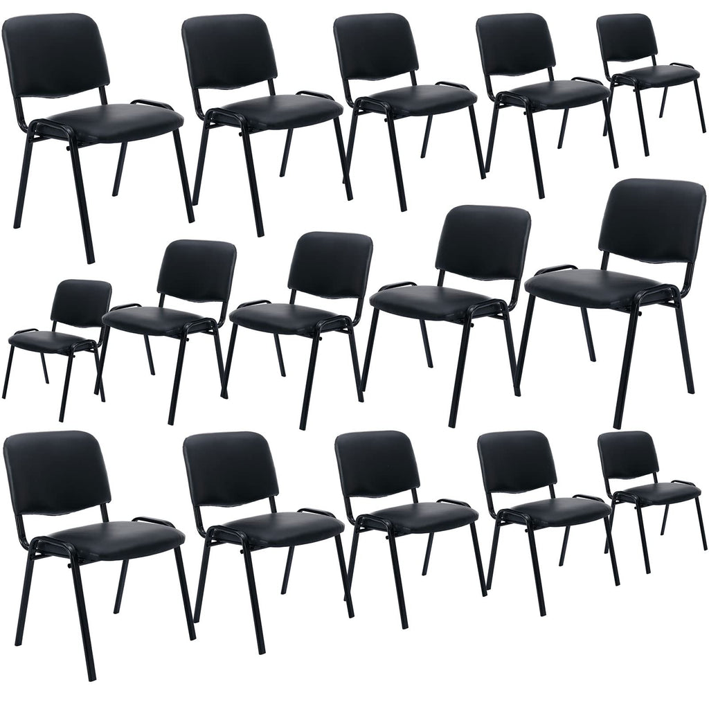 Set of 15, Black PU Leather, Stackable Office Guest Chairs, Reception Waiting Room Chairs with Padded Seat & Back, Armless No Wheels Conference Chairs for Office Meeting Lobby