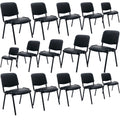 Set of 15, Black PU Leather, Stackable Office Guest Chairs, Reception Waiting Room Chairs with Padded Seat & Back, Armless No Wheels Conference Chairs for Office Meeting Lobby