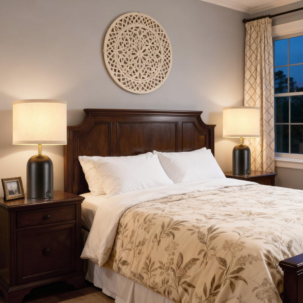 Touch Control Table Lamps Set of 2, Black Bedside Lamps for Bedroom