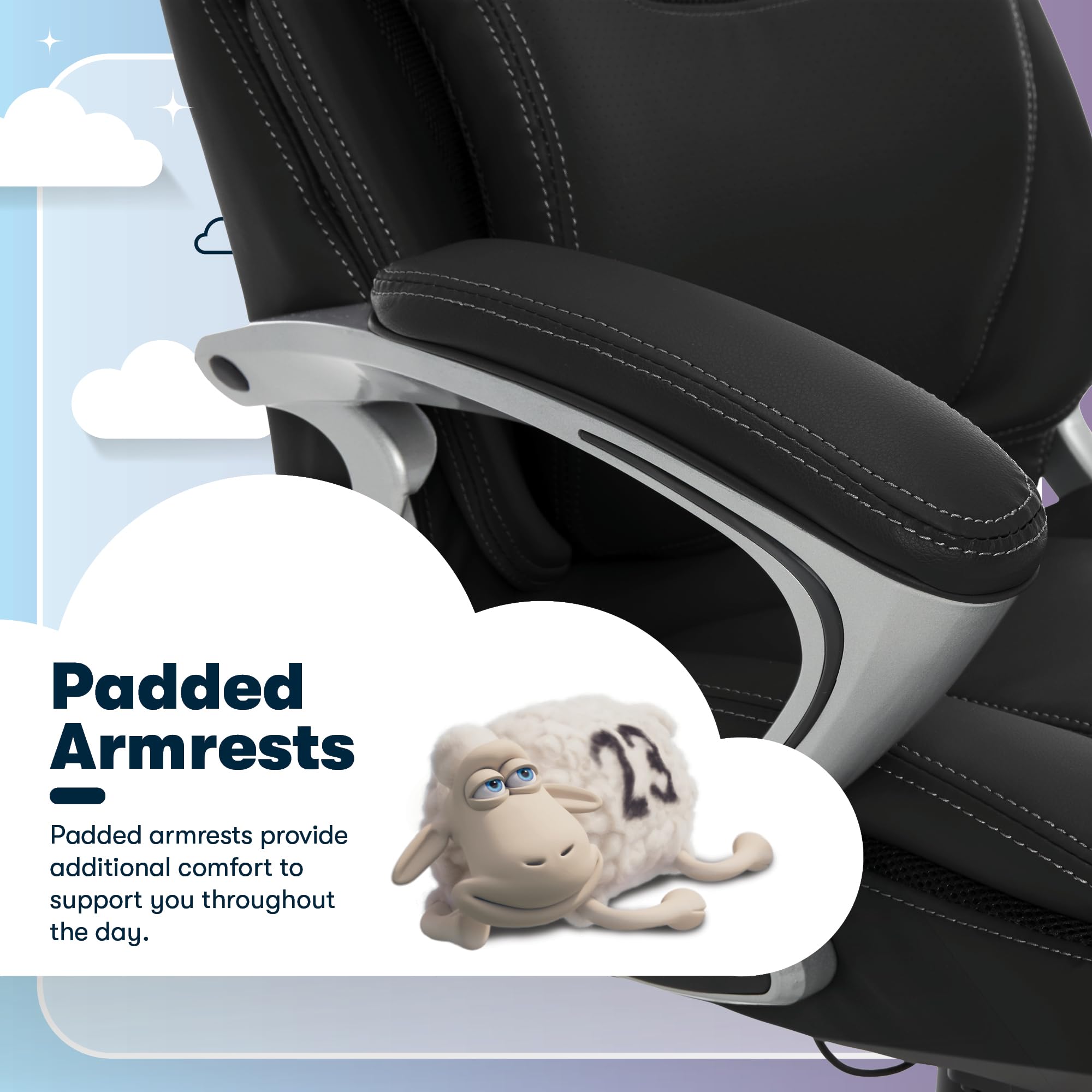 Executive Office Chair - Ergonomic Computer DeskChair with Lumbar Technology - Adjustable Height - Memory Foam Body Pillows - 360° Swivel Rolling Base - Bonded Leather - Black