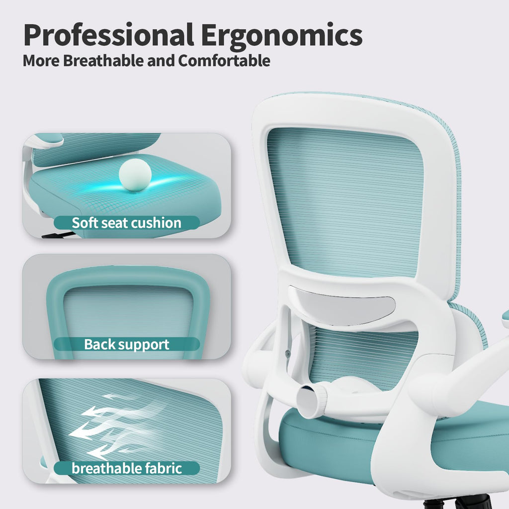 Office Chair - Ergonomic Desk Chair with Adjustable Lumbar Support, Mesh Computer Chair, Executive Chairs for Home Office Comfortable Lumbar Support (Mint Green)