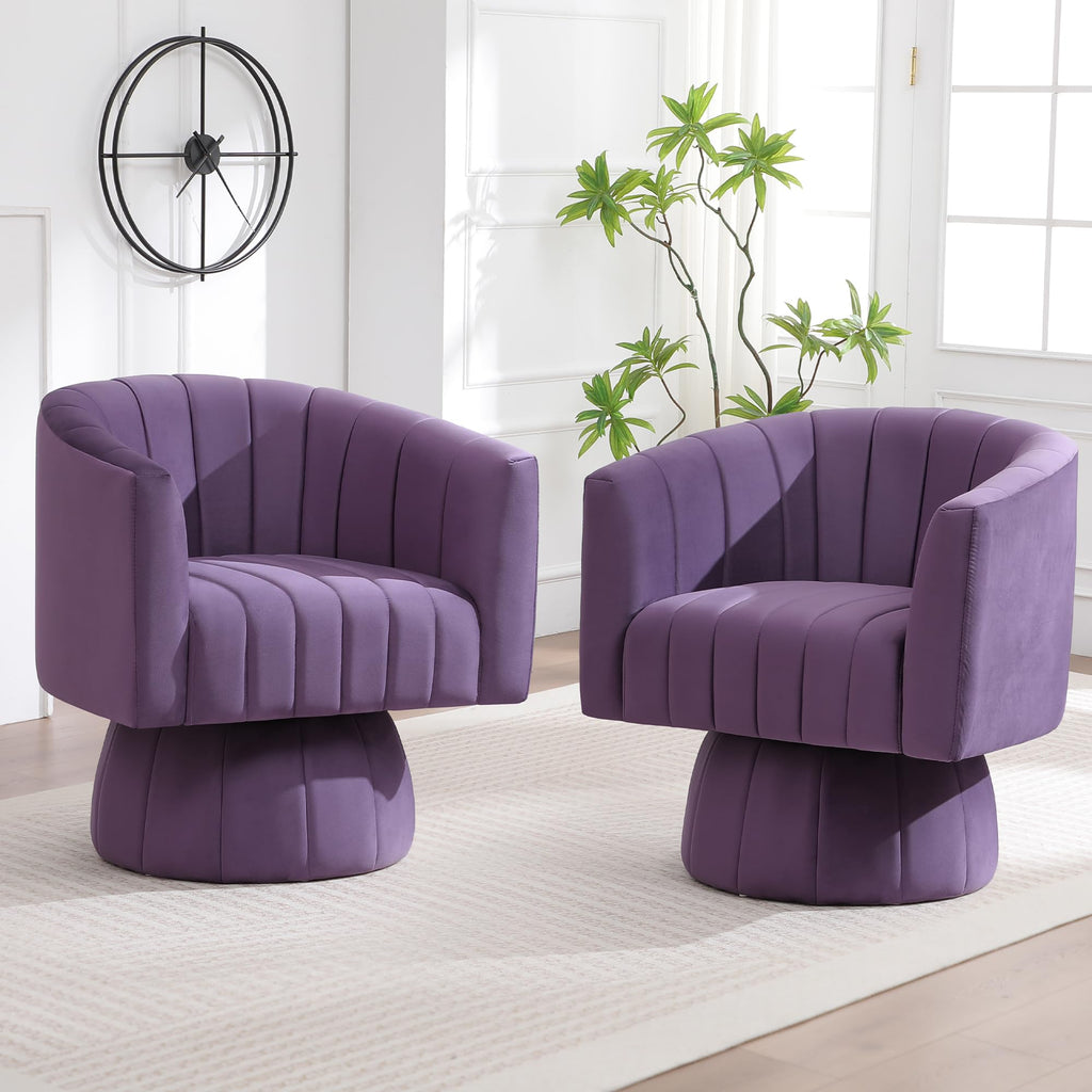 Swivel Accent Barrel Chair, Cute Comfy Small Round 360° Arm Chair. Velvet Club Reading Chair for Office, Living Room, Bedroom, Purple