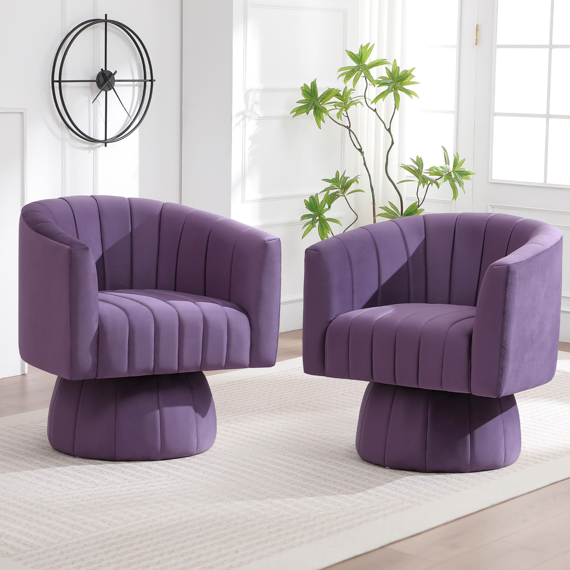 Swivel Accent Barrel Chair, Cute Comfy Small Round 360° Arm Chair. Velvet Club Reading Chair for Office, Living Room, Bedroom, Purple