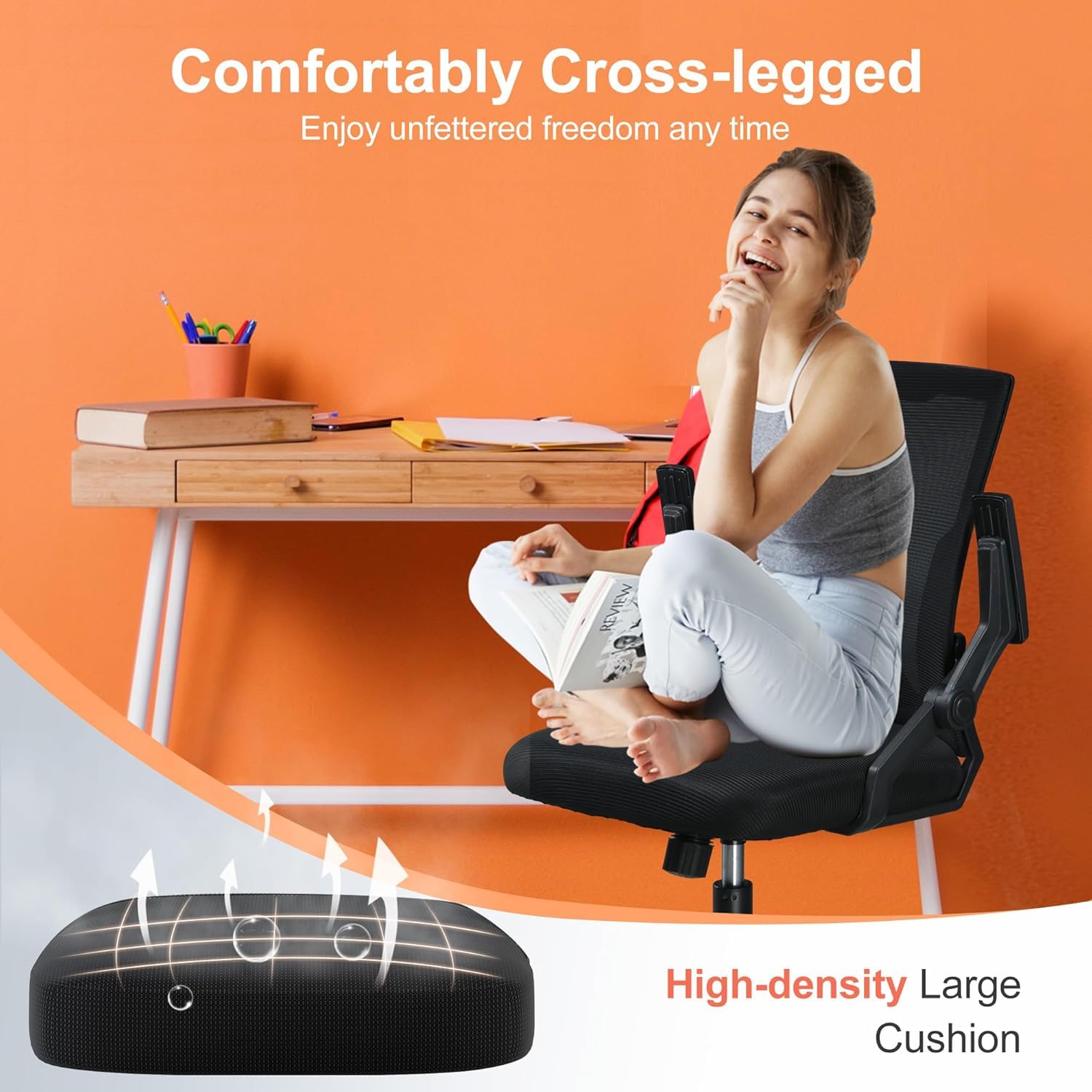 Office Chair with Flip-up Armrests Ergonomic Computer Desk Chair with Adaptive Lumbar Support & Breathable Mesh, Black, Pack of 2
