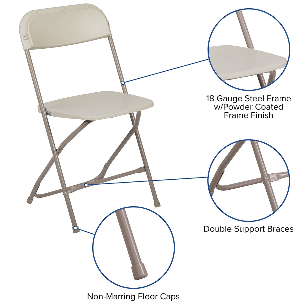 4 Pack, Hercules Series Plastic Folding Chair - Beige - 650LB Weight Capacity Comfortable Event Chair-Lightweight Folding Chair