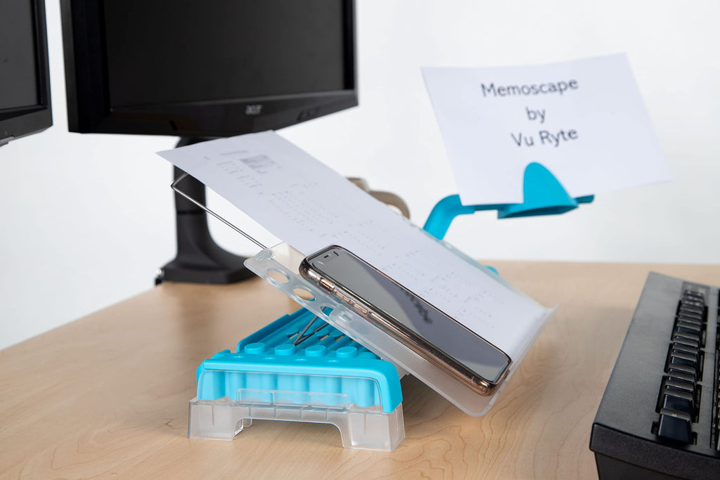 Adjustable in-Line Document Holder for Typing | Reduce Neck Strain, Improve Focus, Boost Desk Organization, and Workflow | Paper Holder Stand for Desk and Home Office - Sky Blue