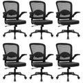 Desk Chairs with Wheels, Ergonomic Mesh Back PU Leather Seat Home Office Adjustable Lumbar Support and Height Swivel Rolling Computer Task Chair with Flip Up Arms for Conference, Black, 6PK