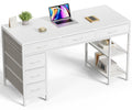 Computer Desk with 6 Drawers, Office Desk with Shelves, Reversible Gaming Desk, Corner Desk with Storage, Work for Home Office, Study, Living Room, 47inch, White