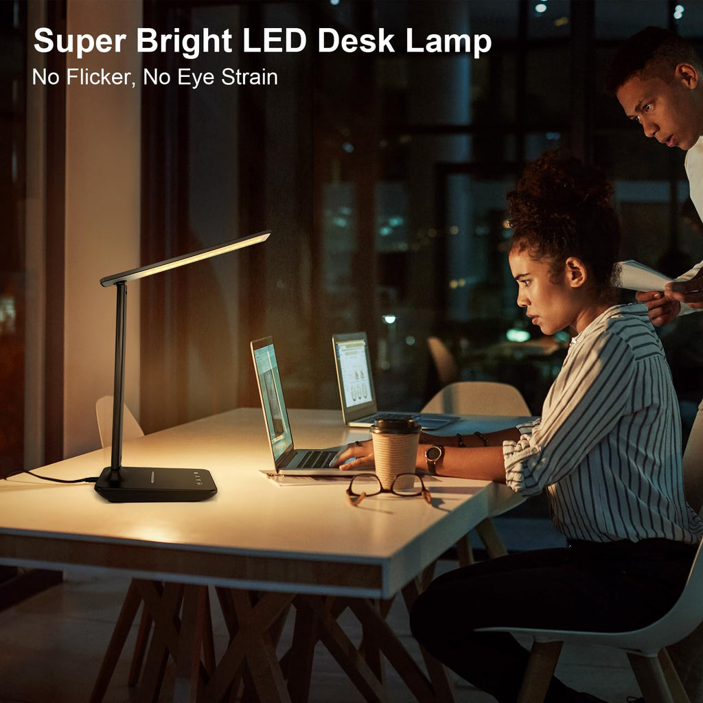 LED Desk Lamp for Office Home, Bright Desk Light with USB Charging Port, Adjustable Dimmable Desk Lamps 5 Modes 5 Brightness, Touch Study Lamp for Nail, Craft, Puzzle, Sewing, Study, Black
