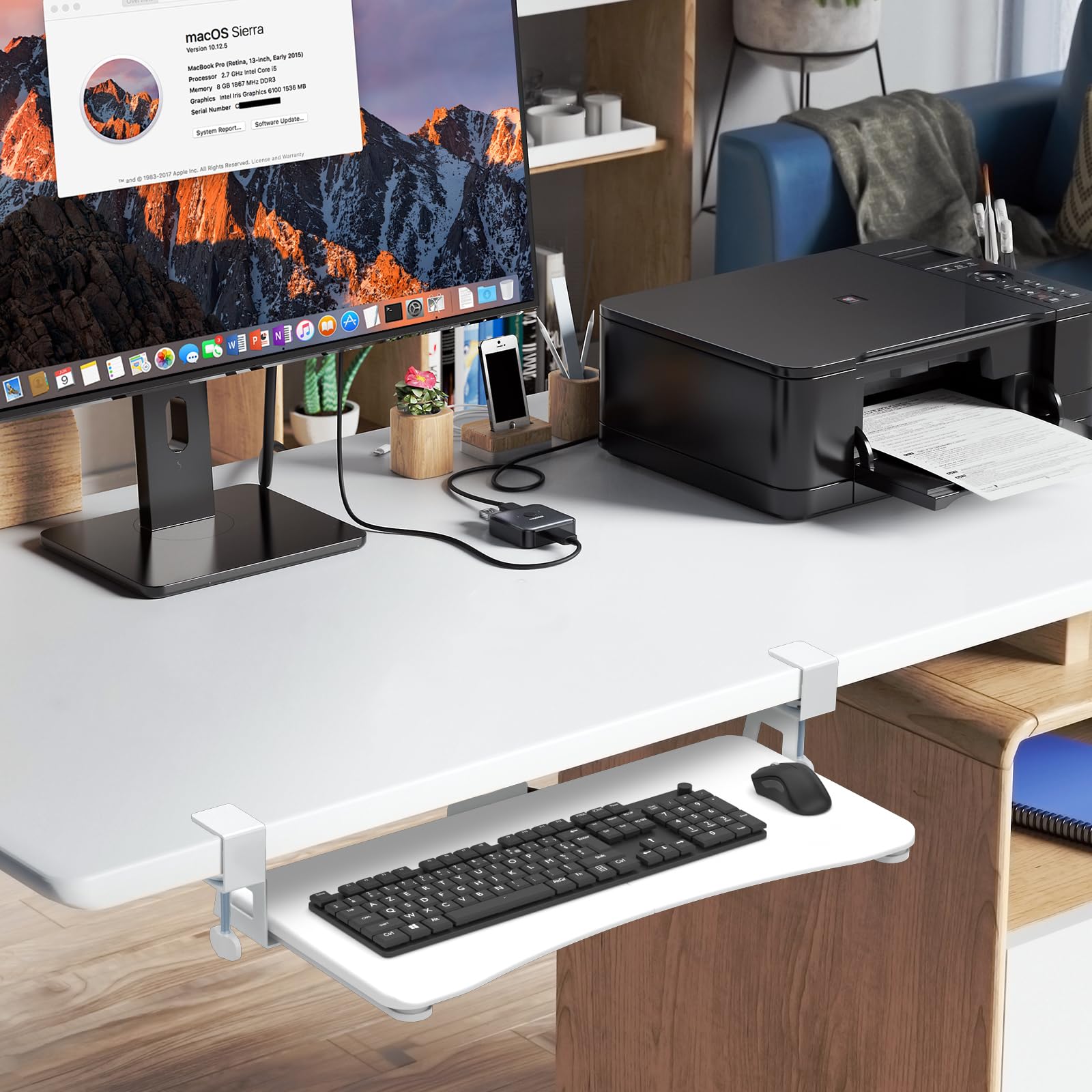 Keyboard Tray Under Desk Pull Out with C Clamp Mount, Computer Keyboard & Mouse Tray, 25.6 (30 Including Clamps) x 11.8 inch Slide-Out Platform Computer Drawer for Typing, White,