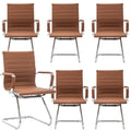 Conference Room Chairs Set of 6, Waiting Room Chairs with Arms, Faux Leather Reception Chairs No Wheels, Office Guest Chairs with Mid Back Support and Chrome Sled Base, Cafe