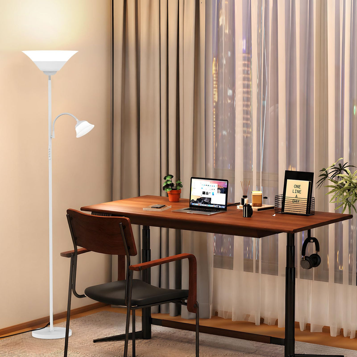 2-in-1 Torchiere Floor Lamp, 34W Super Bright LED Standing Lamp with Remote & Touch Control, 72" Dimmable Adjustable Corner Reading Lamp for Living Room, Bedroom, Office, White