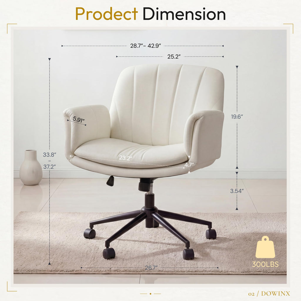 Criss Cross Chair with Five-Level Adjustable Arms and Wheels - Comfortable Ergonomic PU Leather Swivel Vanity Chair - Computer Makeup Gaming Chair for Home Office, Bedroom, Vanity Room (Beide)