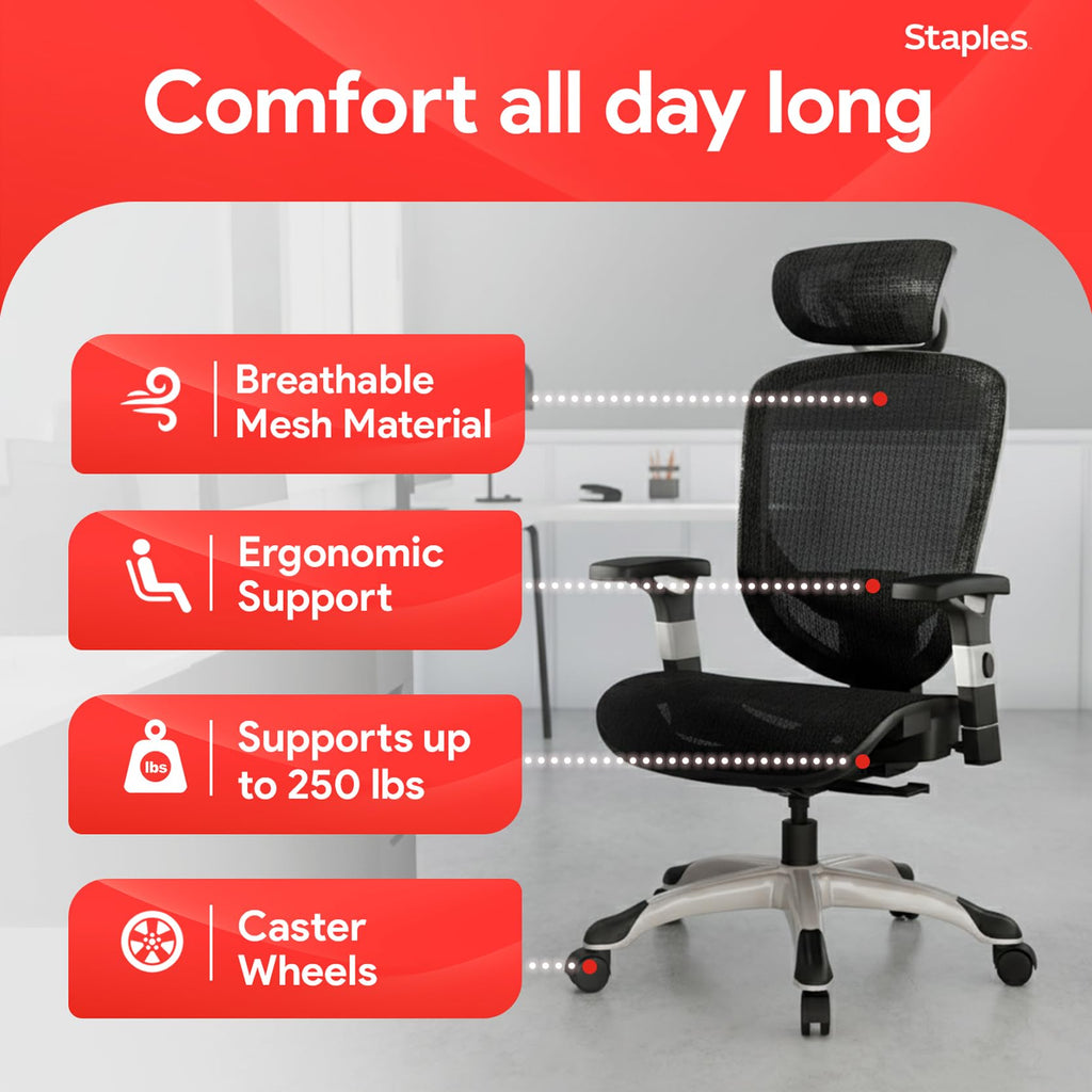 Ergonomic Task Chair, Mesh, Ergonomic, Lumbar Support, Swivel, Black