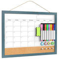Whiteboard Calendar & Corkboard for Wall, 17x13 Inches Dry Erase Monthly Calendar with Wood Framed, Magnetic White Board Cork Board Combo, Bulletin Board for Home Office Kitchen Memo Planner