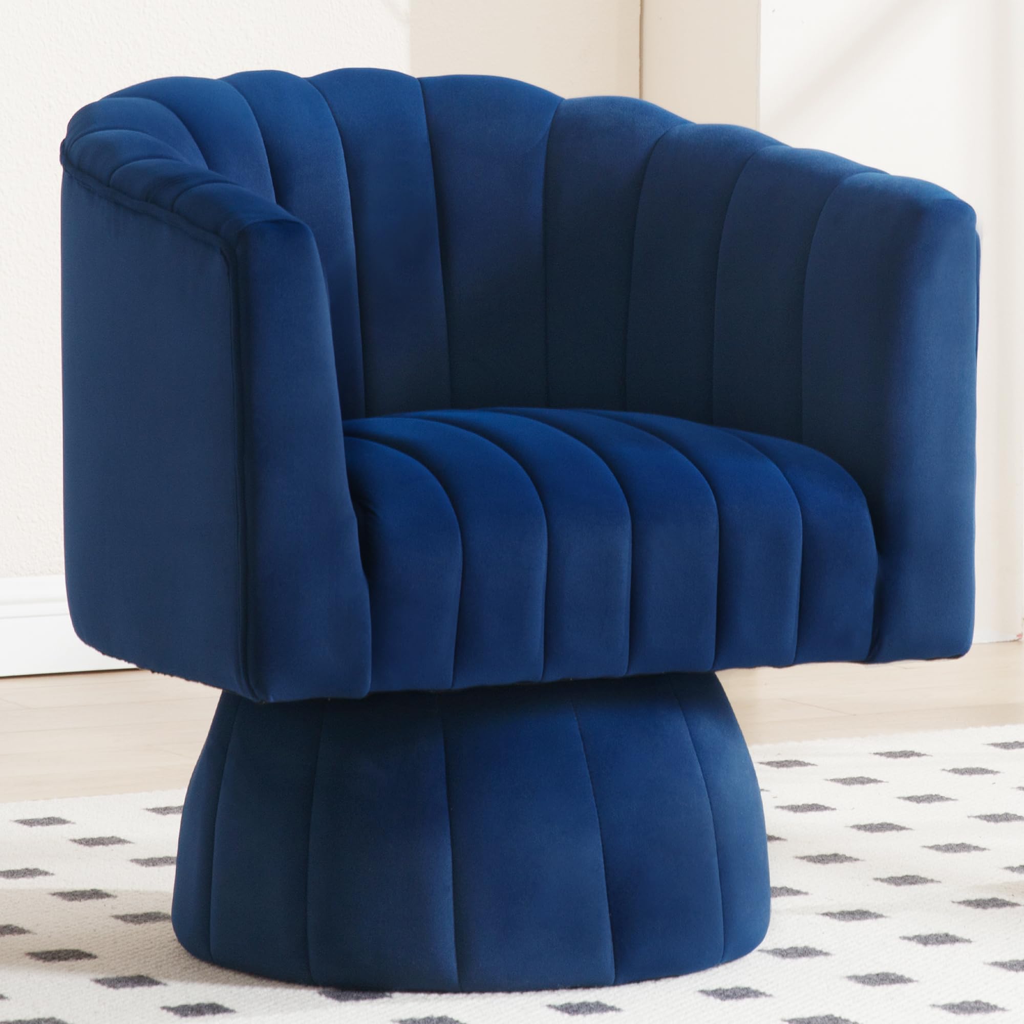 Swivel Accent Barrel Chair - Cute Comfy Small Round 360° Arm Chair Velvet Sofa Club Reading Chair for Office  Living Room Bedroom Dark Blue