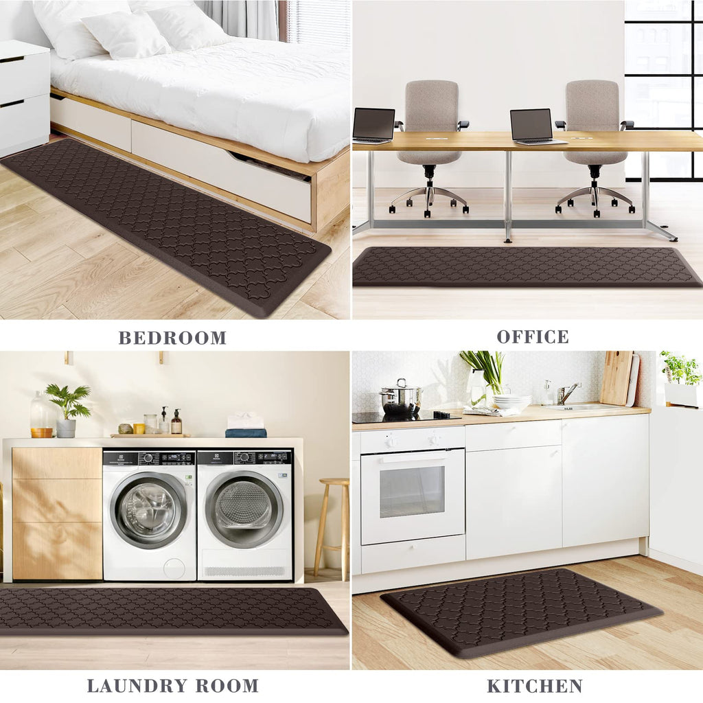 Mat [2 PCS] Cushioned Anti-Fatigue Floor Mat Water Resistant Non-Skid Kitchen Mats and Rugs Ergonomic Comfort Foam Kitchen Rugs Standing Mat for Floor Office Sink Chocolate,17.3"x28"+17.3"x60"