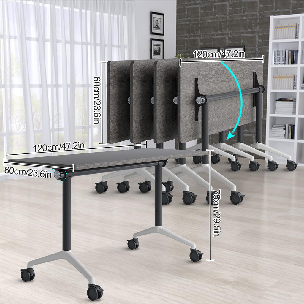 Folding Conference Table with Wheels, Flip-Top, 47.2in, 8 Pack, Gray