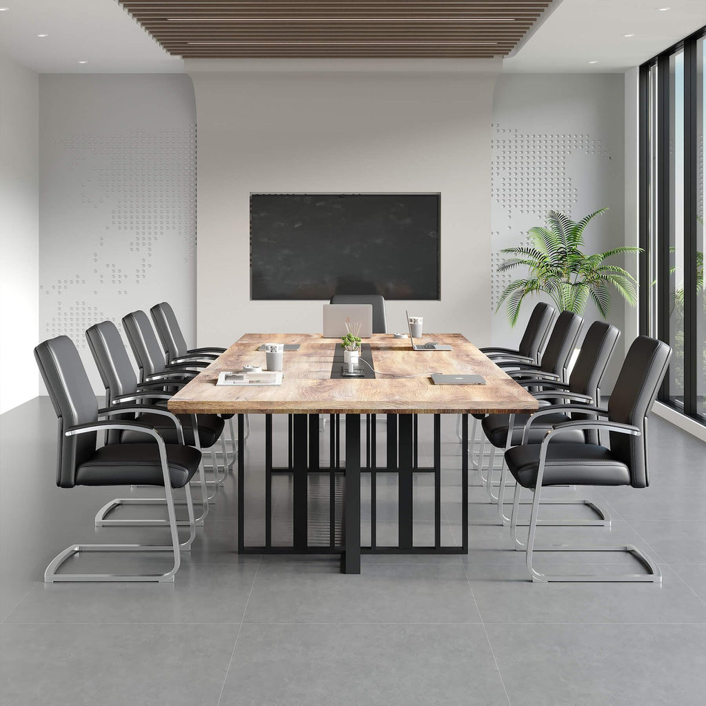 9.2ft Large Conference Table - 2" Thick Top & Metal Grid Base | Easy Assembly | Cable Management | Commercial Office Desk, Modern Executive Meeting Table for Office (10-20 People)