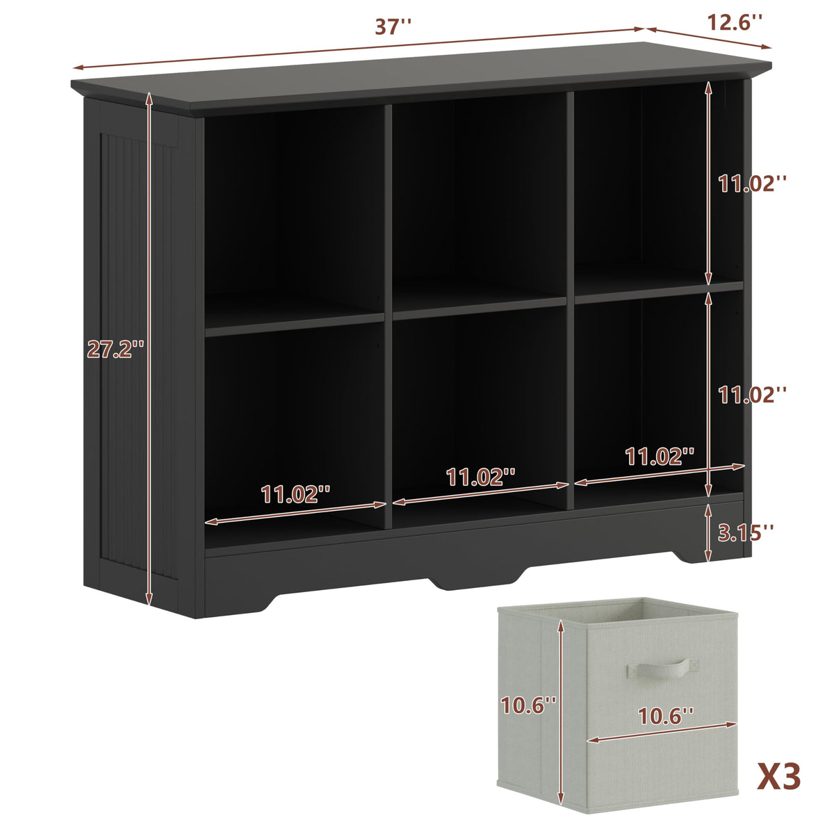 6 Cube Storage Organizer with 3 Fabric Drawers and Removable Shelves — Modular Cube Bookshelf for Bedroom, Living Room, or Home Office, Short Cube Bookcase for Toys, Decor,Black