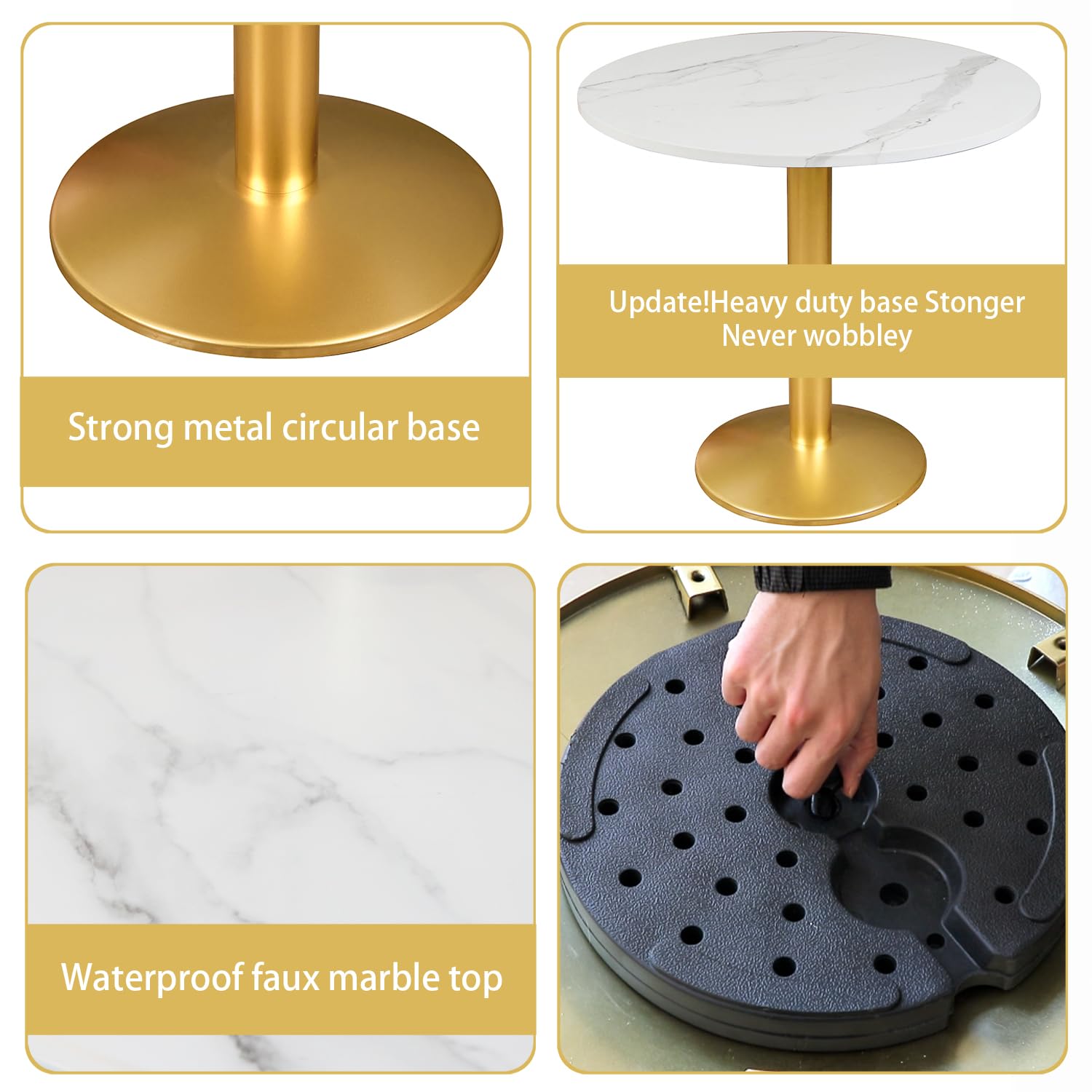Round Modern Dinning Table 30 inches Bistro Tulip Table with White Faux Marble top Gold Sturdy Metal Frame,Easy Assemble,Diameter 30in*H28.54in