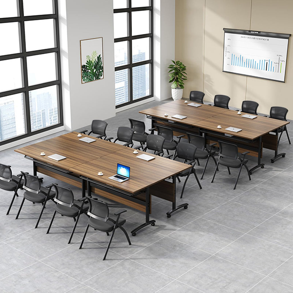 Folding Conference Table with Wheels, Flip-Top, 55.1in, 2 Pack, Walnut 1619