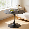 Sybrioka 42" Tulip Table for 4-6 Persons Modern Round Dining Table, Mid-Century Modern Black Marble Small Kitchen Table with MDF Wooden Top, Leisure Coffee Table for Living Room, Dining Room, Office