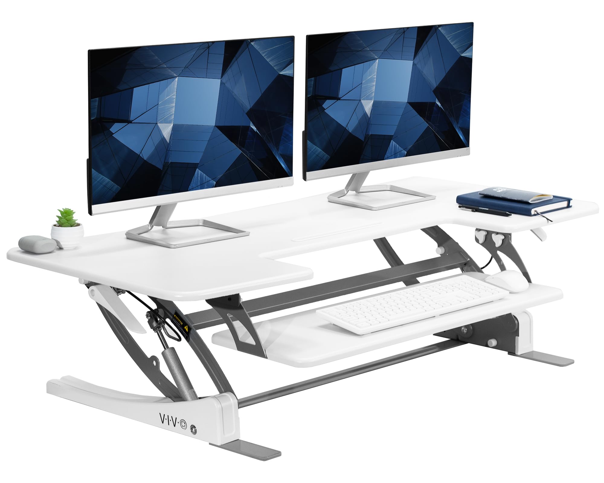 48 inch Height Adjustable Large Stand Up Desk Converter, V Series, Quick Sit to Stand Tabletop Dual Monitor Riser Workstation, White, DESK
