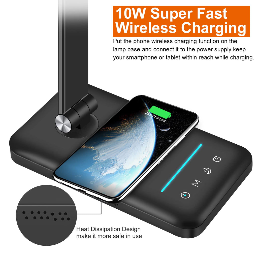 8-in-1 LED Desk Lamp with 10W Fast Wireless Charger,USB Charging Port,Desk Lamps for Home Office,5 Color Mode 7 Brightness Desk Light Night Light,40Min Timer, Reading Table Lamp for Bedroom