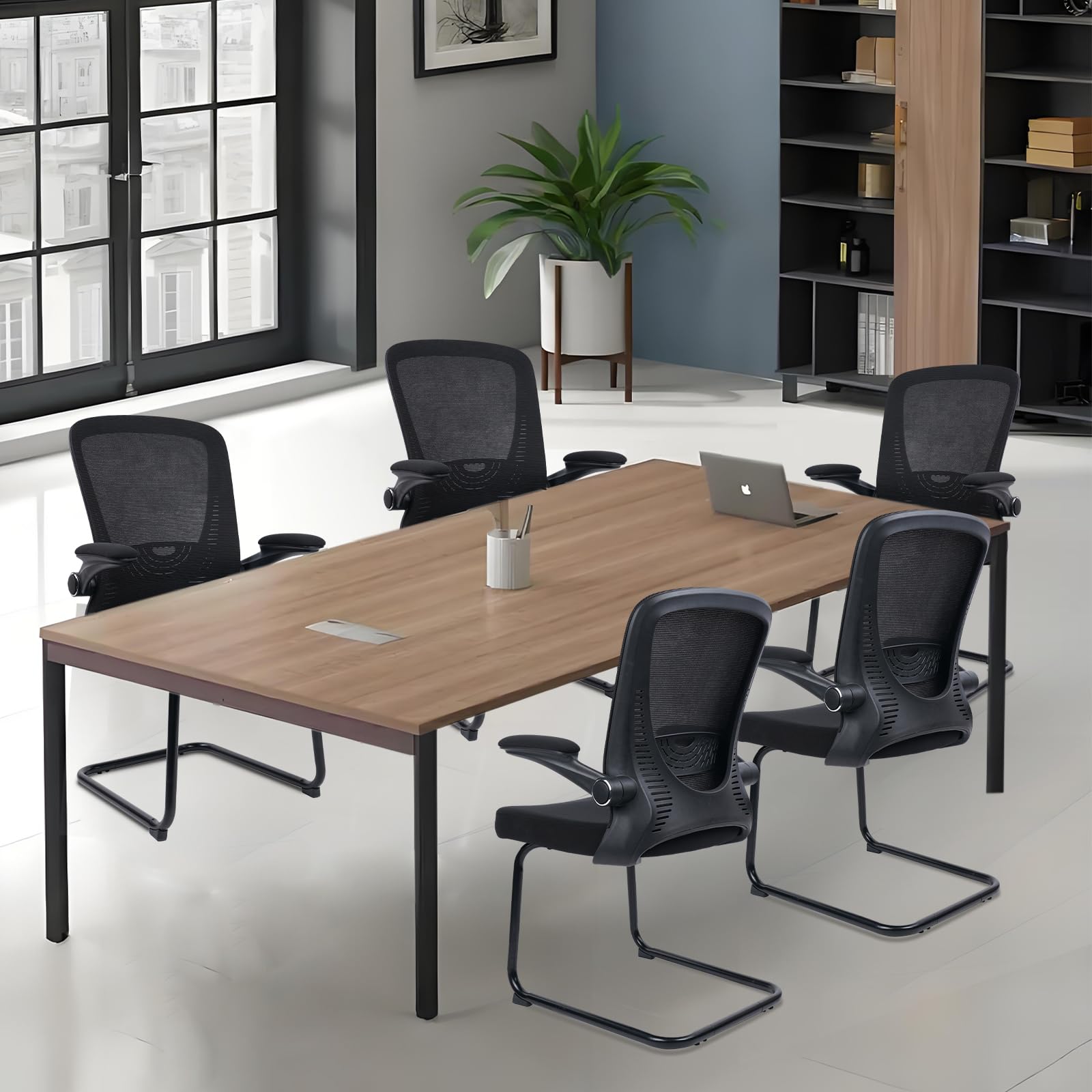 Black (2PK) Office Guest Chair no Wheels, Ergonomic Mesh Desk Chair Adjustable Lumbar Support and Flip Up Arms, Sled Base for Office Guest & Reception Chairs for Conference Room,