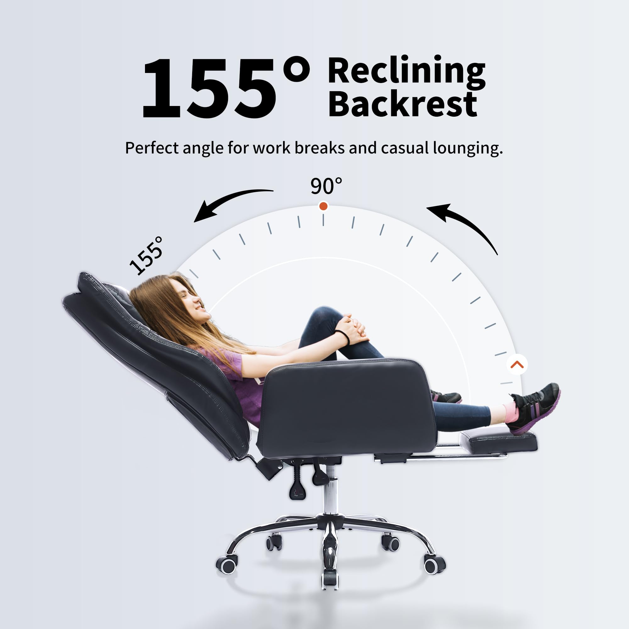 Criss Cross High Back Office Chair with Foot Rest, Ergonomic Cross Legged Desk Chair with Flip-up Armrest, Cozy Reclining 155°Swivel Chair for Home Office, Computer and Entertainment(Black)